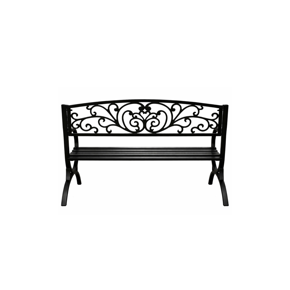 Sodo suoliukas „Taras Ogród Parkowa“ iš metalo su puošniu atlošu, juodos spalvos, 127 cm