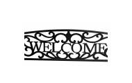 Sodo suoliukas „Taras Ogród Park“ iš metalo su atlošu „WELCOME“, juodos spalvos, 127 cm