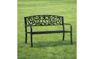 Sodo suoliukas „Taras Ogród Park“ iš metalo su atlošu „WELCOME“, juodos spalvos, 127 cm