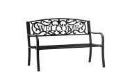 Sodo suoliukas „Taras Ogród Park“ iš metalo su atlošu „WELCOME“, juodos spalvos, 127 cm