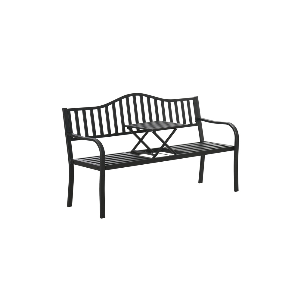 Ławka Ogrodowa Taras Ogród Park Metalowa Oparcie Stolik Czarna 150 cm