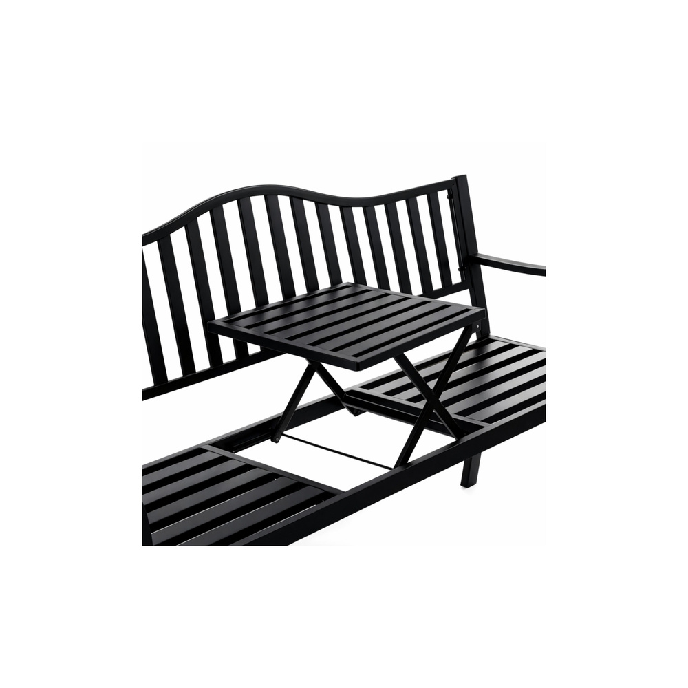 Ławka Ogrodowa Taras Ogród Park Metalowa Oparcie Stolik Czarna 150 cm