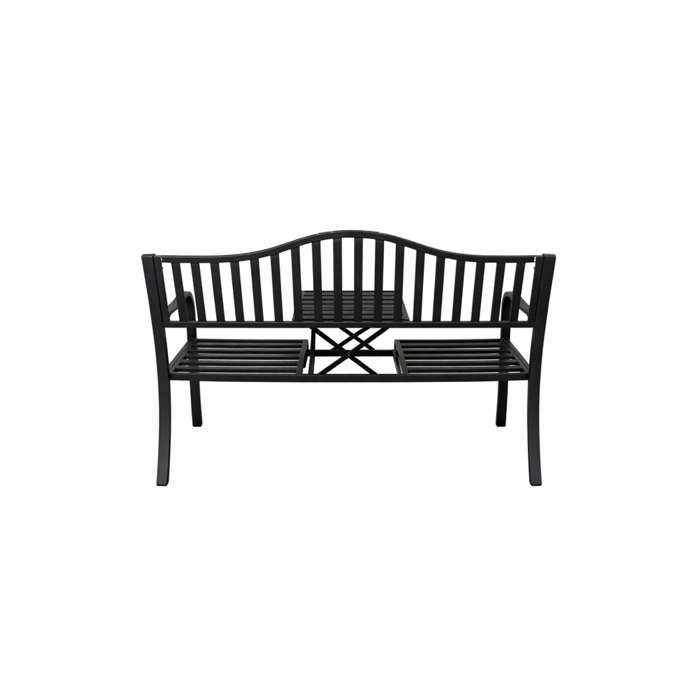 Ławka Ogrodowa Taras Ogród Park Metalowa Oparcie Stolik Czarna 150 cm