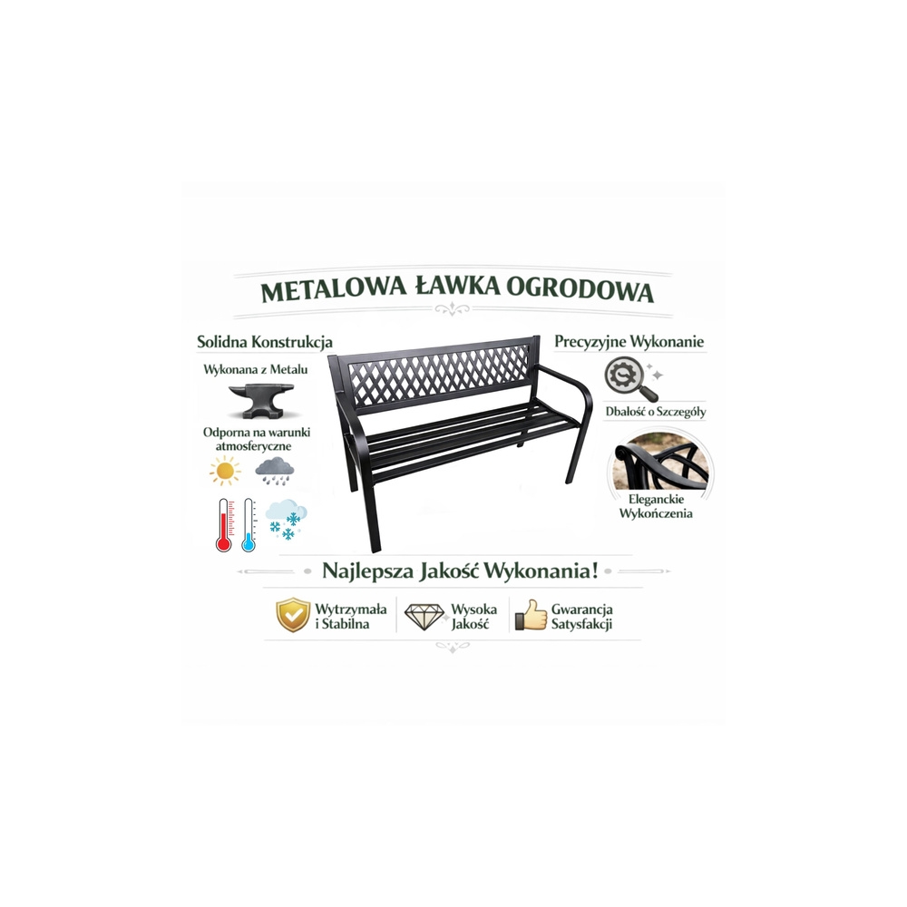 Sodo suoliukas, skirtas terasai ir sodui, metalinis, su atlošu, juodos spalvos, 120 cm-Namai, laisvalaikis, turizmas, Sodo balda