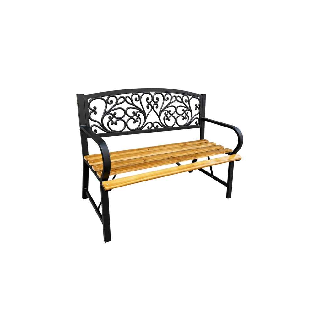 Ławka Ogrodowa Park Taras Ogród Metalowe Oparcie Drewniana Zdobiona 118 cm