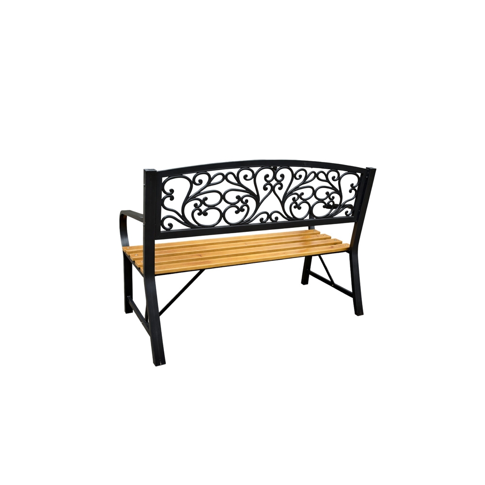 Ławka Ogrodowa Park Taras Ogród Metalowe Oparcie Drewniana Zdobiona 118 cm