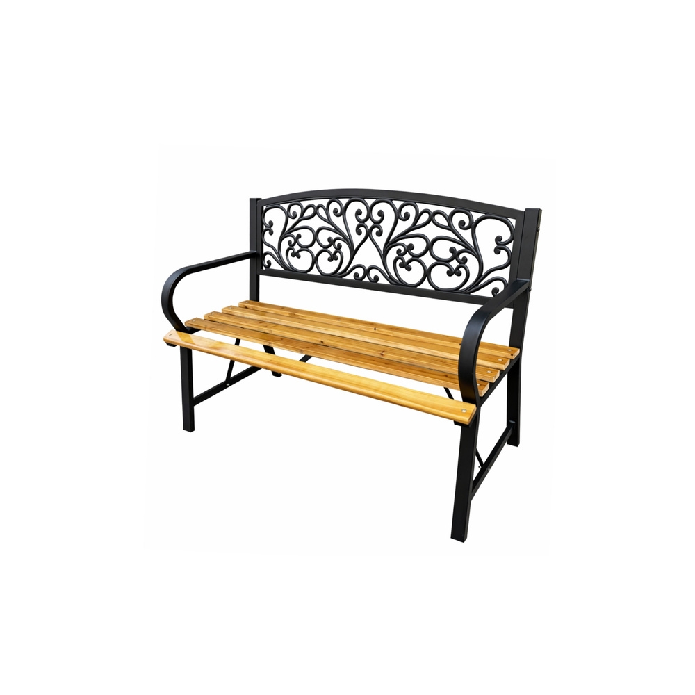 Ławka Ogrodowa Park Taras Ogród Metalowe Oparcie Drewniana Zdobiona 118 cm