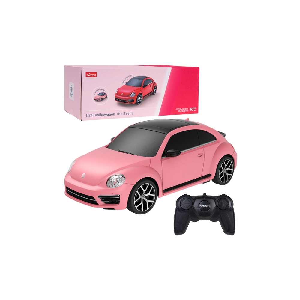 Nuotoliniu būdu valdomas Volkswagen Beetle automobilis, jautrus UV spinduliams, RC, rožinis, „Rastar“, 1:24-Žaislai, Auto ir tra