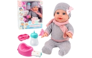 Lalka Bobas Siusiająca Akcesoria Pielęgnacyjne Butelka Nocnik 35 cm
