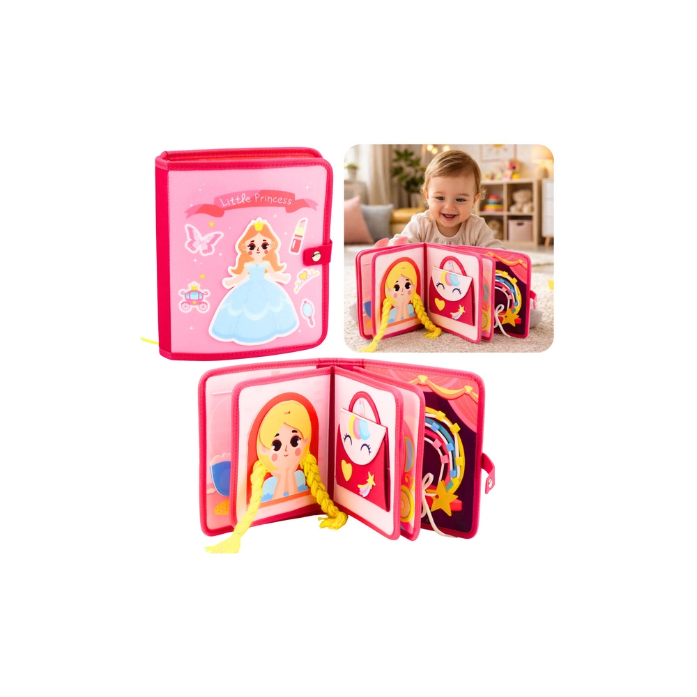 3D princesės sensorinė veltinio edukacinė knygelė rožinė-Žaislai, Kūdikiams, Žaislai mažyliams (iki 4 m.