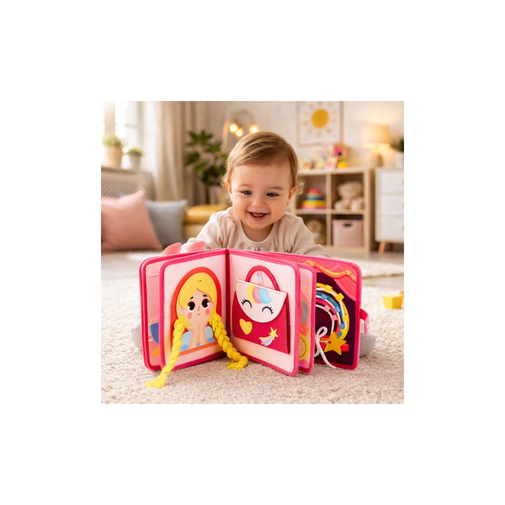 3D princesės sensorinė veltinio edukacinė knygelė rožinė-Žaislai, Kūdikiams, Žaislai mažyliams (iki 4 m.