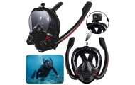 Maska Do Snorkelingu Nurkowania Pełnotwarzowa AntiFog DryTop Czarna L/XL