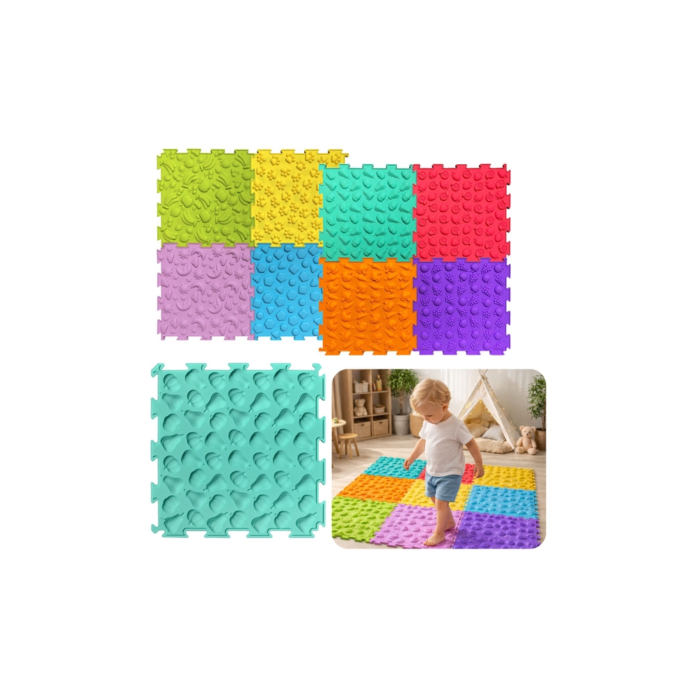 Ścieżka Sensoryczna Puzzle Kafelki Różne Struktury Kolory 24,5 cm 10 szt.