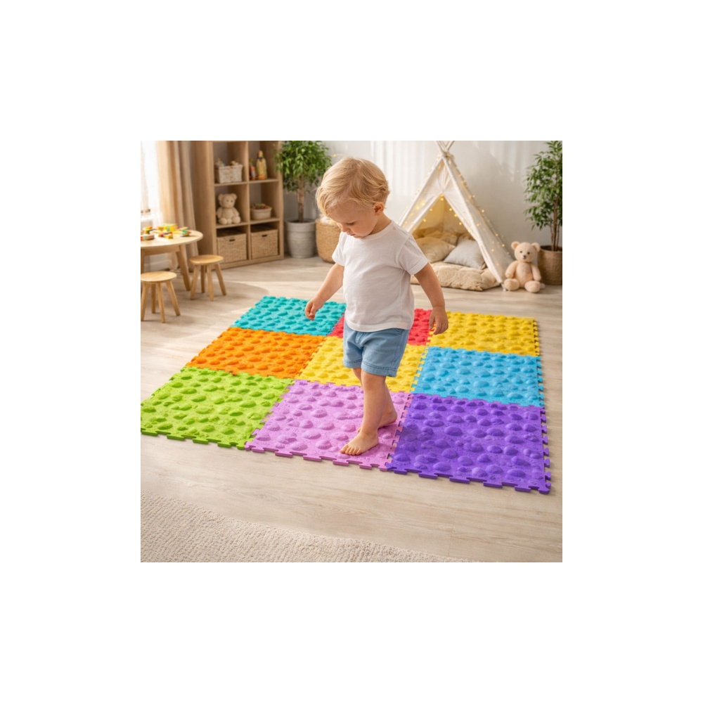 Ścieżka Sensoryczna Puzzle Kafelki Różne Struktury Kolory 24,5 cm 10 szt.