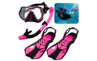 Nardymo ir snorkelingo rinkinys: pelekai, akiniai, snorkelis, juodos ir rožinės spalvos, S/M dydis-Žaislai, Lauko žaislai, Vande