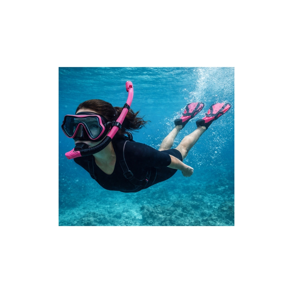 Nardymo ir snorkelingo rinkinys: pelekai, akiniai, snorkelis, juodos ir rožinės spalvos, S/M dydis-Žaislai, Lauko žaislai, Vande
