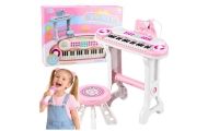 Pianinko Elektroniczne Organy Dla Dzieci Stołek Mikrofon MP3 Różowe