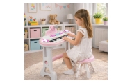 Pianinko Elektroniczne Organy Dla Dzieci Stołek Mikrofon MP3 Różowe