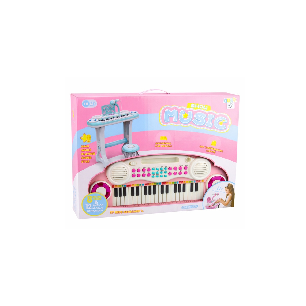 Pianinko Elektroniczne Organy Dla Dzieci Stołek Mikrofon MP3 Różowe