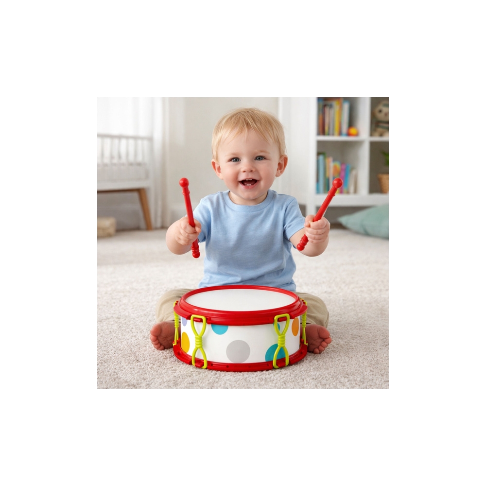 Muzikos instrumentai vaikams: būgnelis, barškučiai, tamburinas, kastanjetės