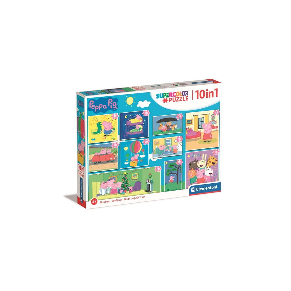 Dėlionė 10-in-1 Super Color – Peppa Pig Clementoni 20271-Žaislai, Dėlionės, Dėlionės iki 500 detalių-e-vaikas