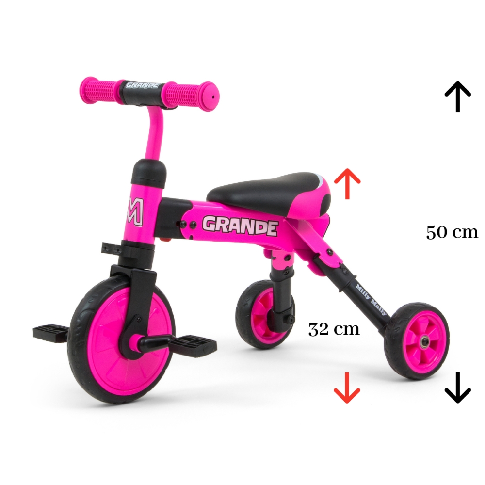 Milly Mally Ride On - Dviratis 2in1 GRANDE Pink-Judėjimui, Balansiniai dviratukai-e-vaikas