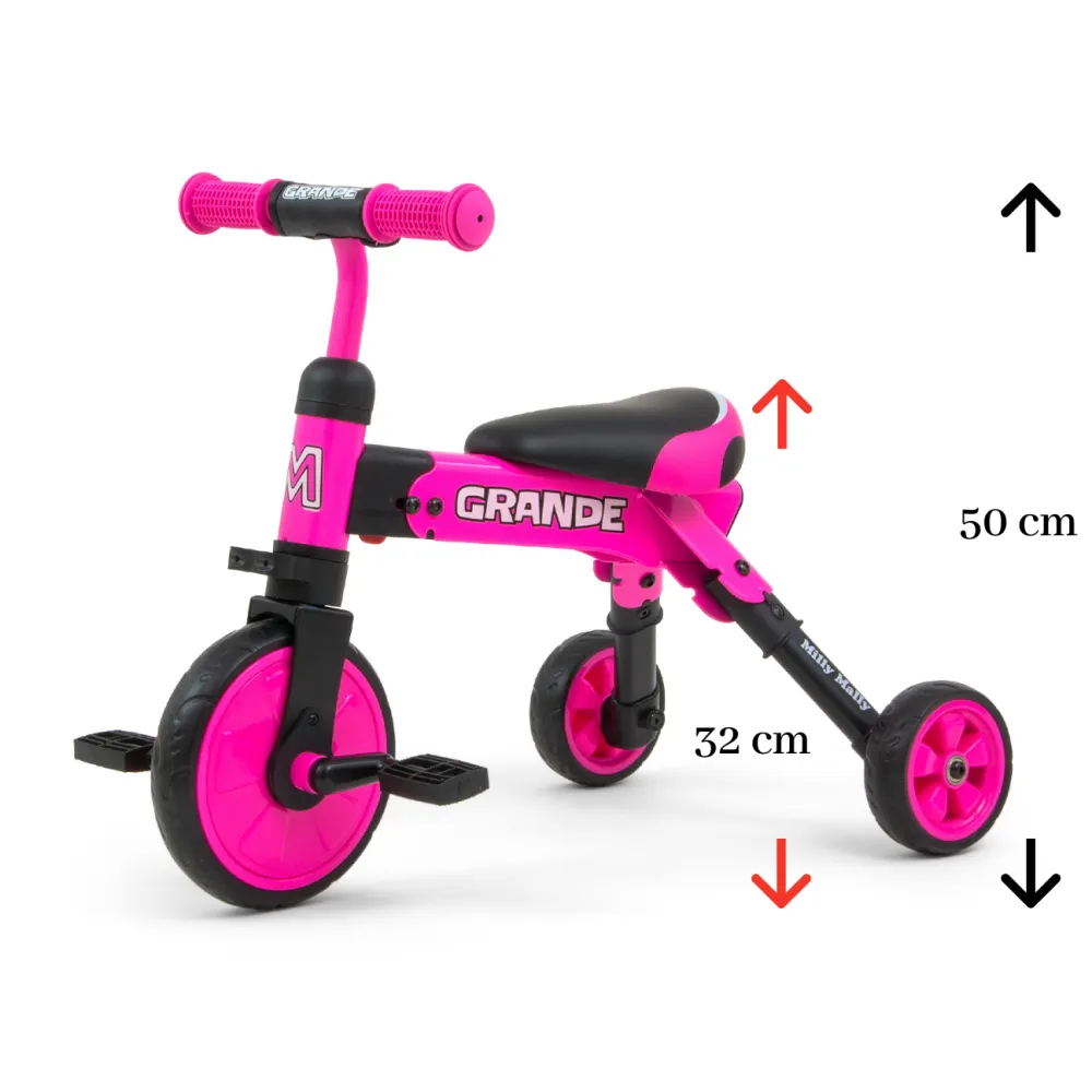 Milly Mally Ride On - Dviratis 2in1 GRANDE Pink-Judėjimui, Balansiniai dviratukai-e-vaikas