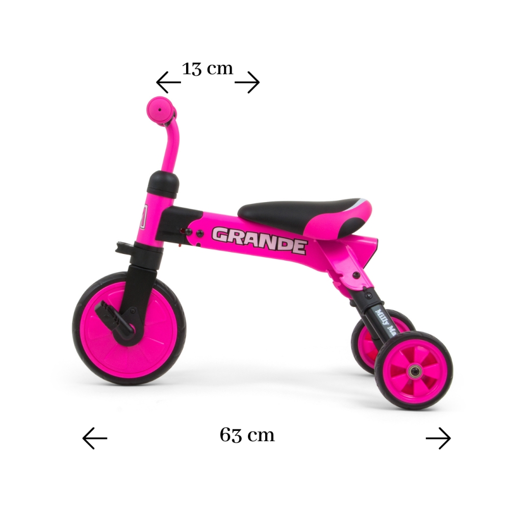Milly Mally Ride On - Dviratis 2in1 GRANDE Pink-Judėjimui, Balansiniai dviratukai-e-vaikas