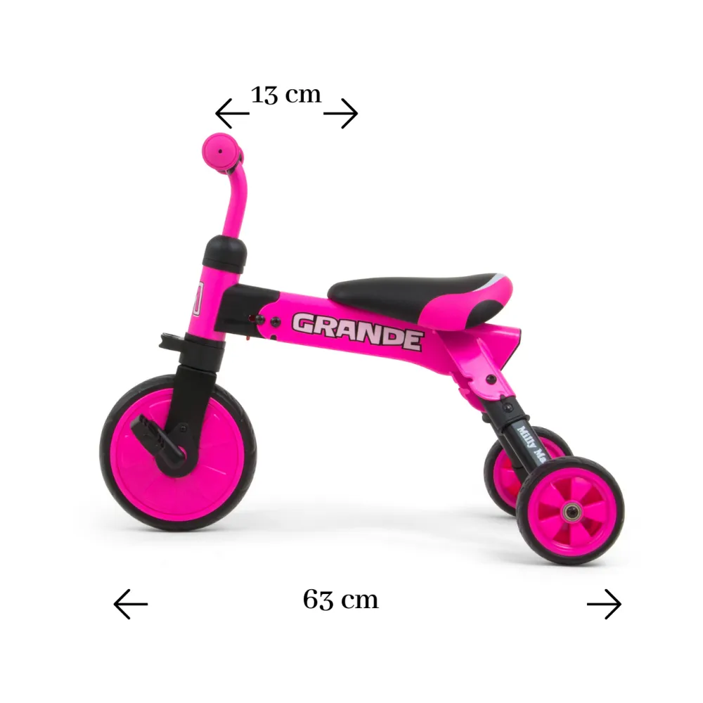 Milly Mally Ride On - Dviratis 2in1 GRANDE Pink-Judėjimui, Balansiniai dviratukai-e-vaikas