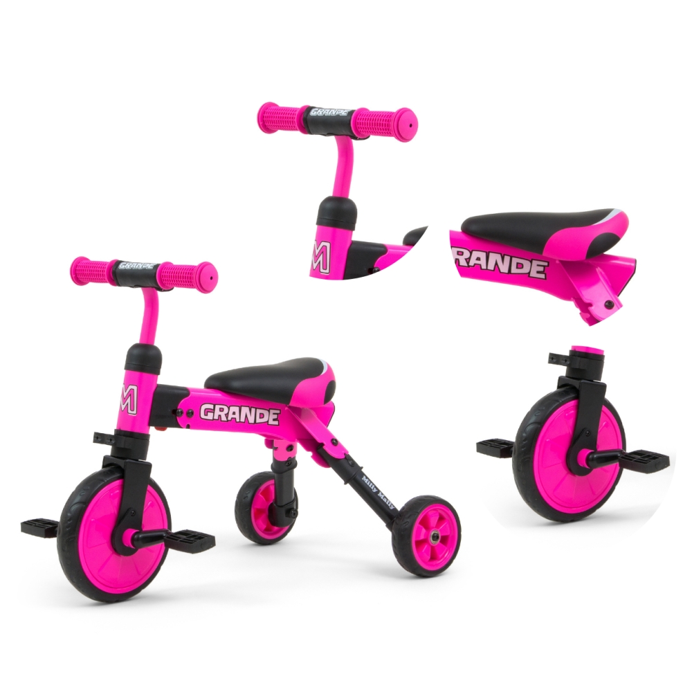 Milly Mally Ride On - Dviratis 2in1 GRANDE Pink-Judėjimui, Balansiniai dviratukai-e-vaikas