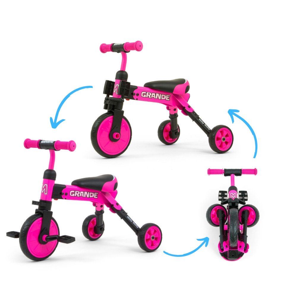 Milly Mally Ride On - Dviratis 2in1 GRANDE Pink-Judėjimui, Balansiniai dviratukai-e-vaikas