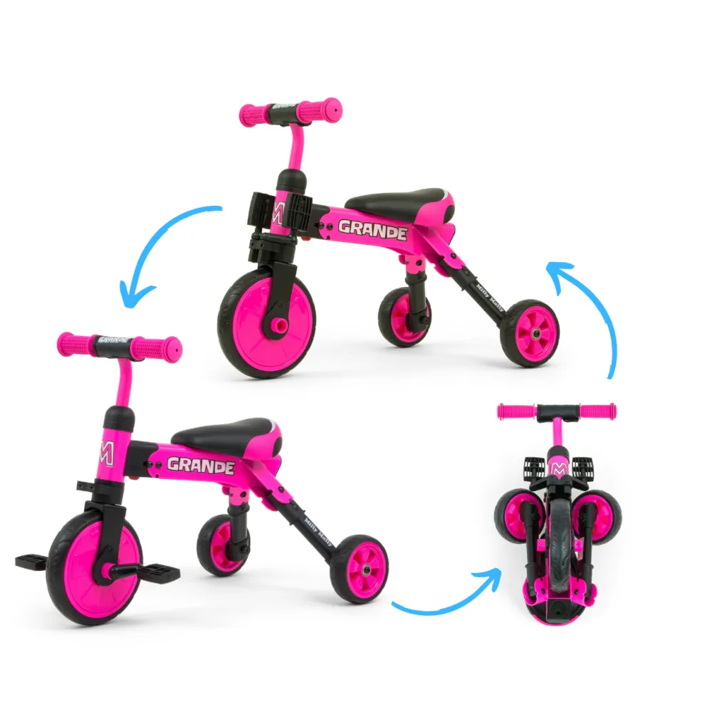 Milly Mally Ride On - Dviratis 2in1 GRANDE Pink-Judėjimui, Balansiniai dviratukai-e-vaikas