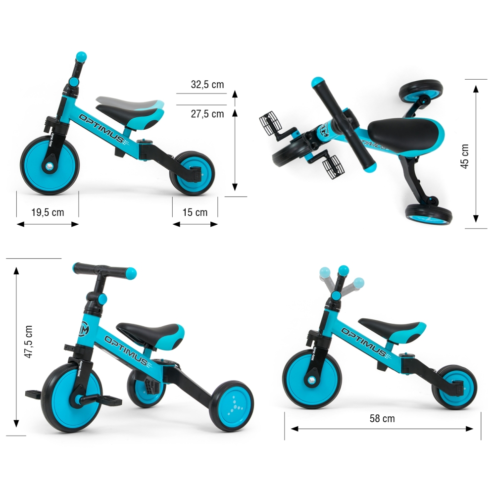 Triratis Optimus 3-in-1, Blue-Judėjimui, Balansiniai dviratukai, Triratukai vaikams-e-vaikas