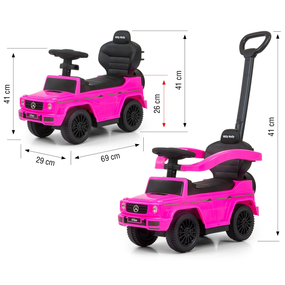 Transporto priemonė su rankena MERCEDES G350d Pink-Judėjimui, Paspiriamosios mašinėlės ir jų priedai, Paspiriamos mašinėlės-e-va