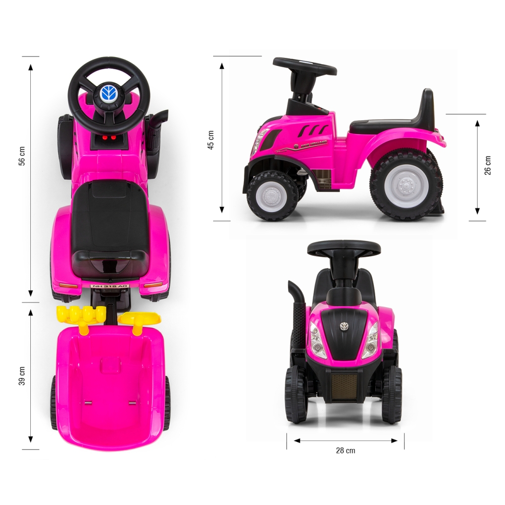 Milly Mally Pasivažinėjimas New Holland T7 traktoriumi rožinės spalvos-Judėjimui, Paspiriamosios mašinėlės ir jų priedai, Paspir