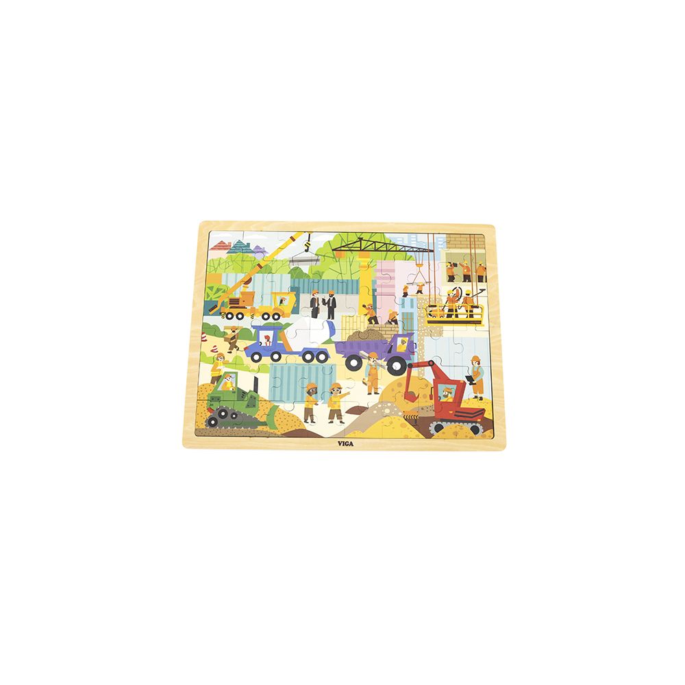 Viga 44585 Puzzle na podkładce 48 elementów - poznajemy maszyny budowlane