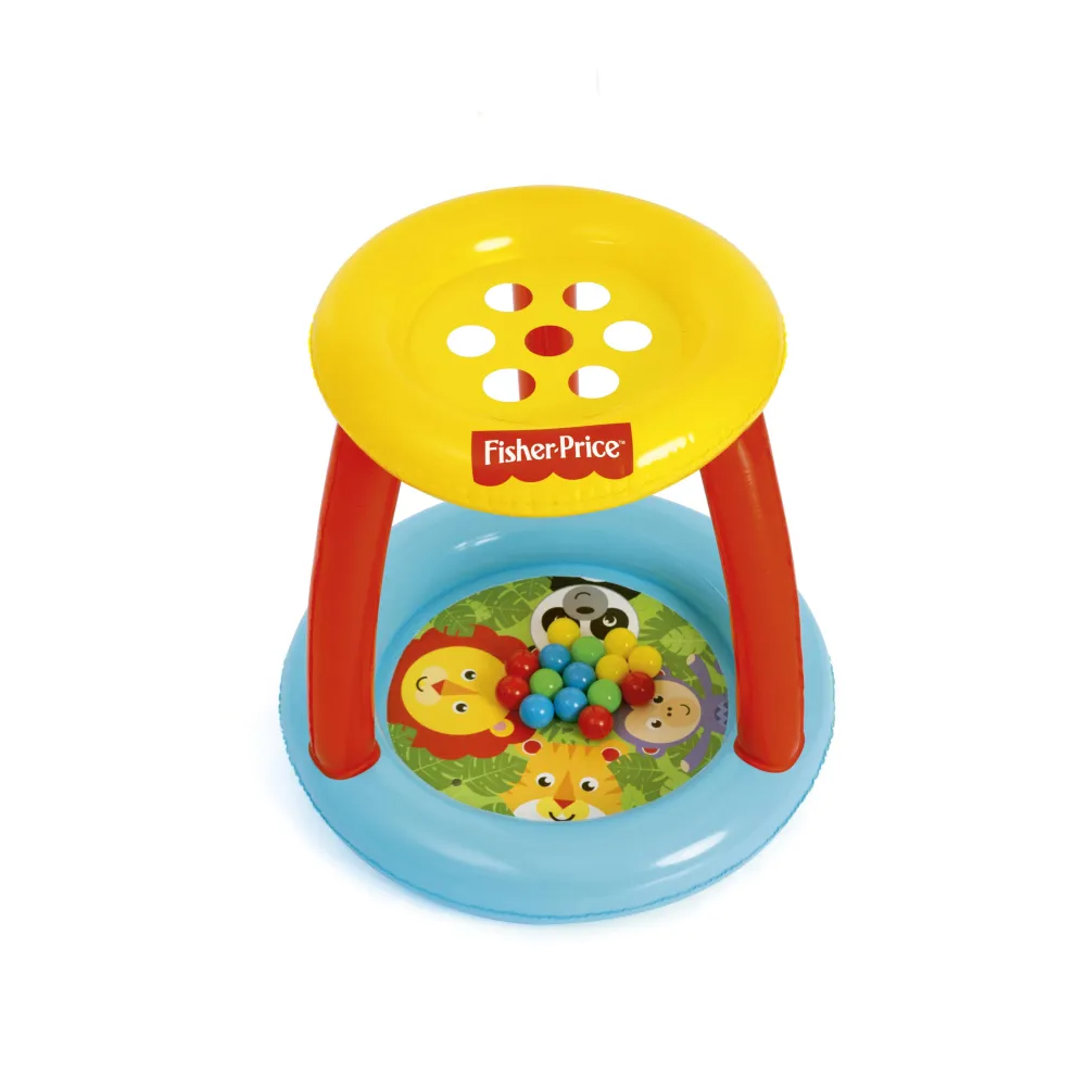 Bestway 93541 Fisher Price baseinas su baldakimu ir kamuoliukais Animal Friends