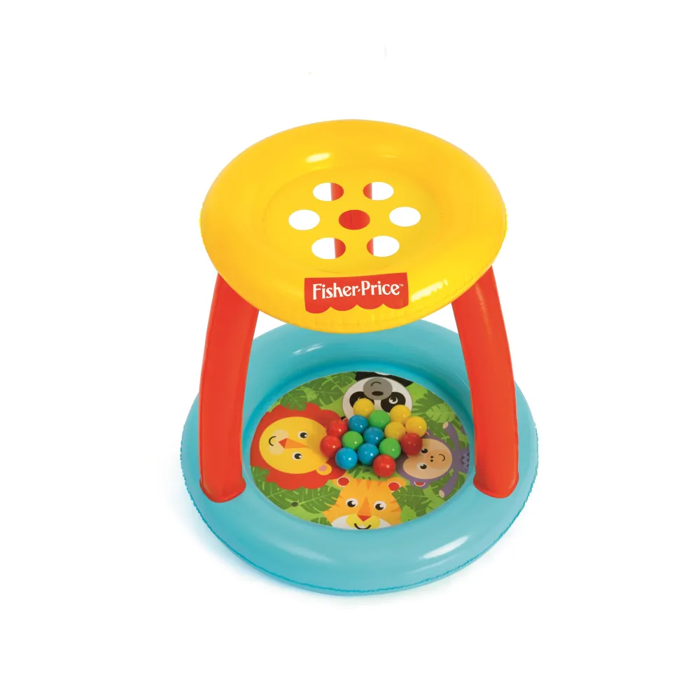 Bestway 93541 Fisher Price baseinas su baldakimu ir kamuoliukais Animal Friends