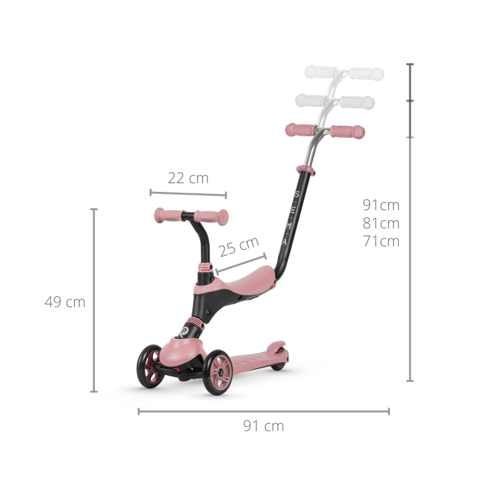 Paspirtukas Qplay Sema 3in1, Pink-Judėjimui, Paspirtukai vaikams-e-vaikas