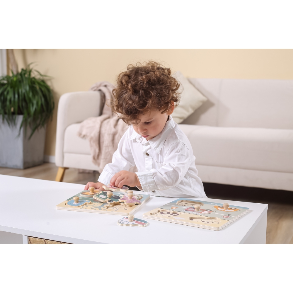 VIGA PolarB Drewniane Puzzle Pojazdy z Pinezkami