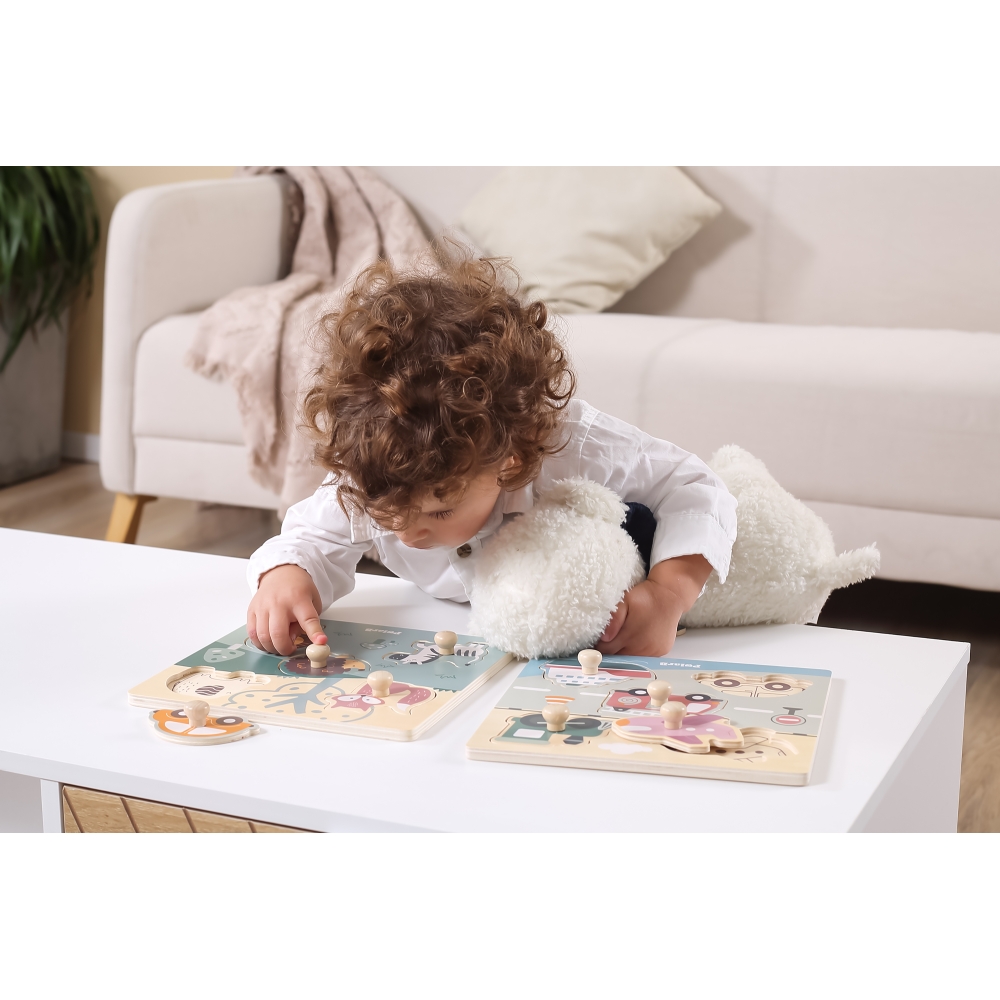 VIGA PolarB Drewniane Puzzle Pojazdy z Pinezkami