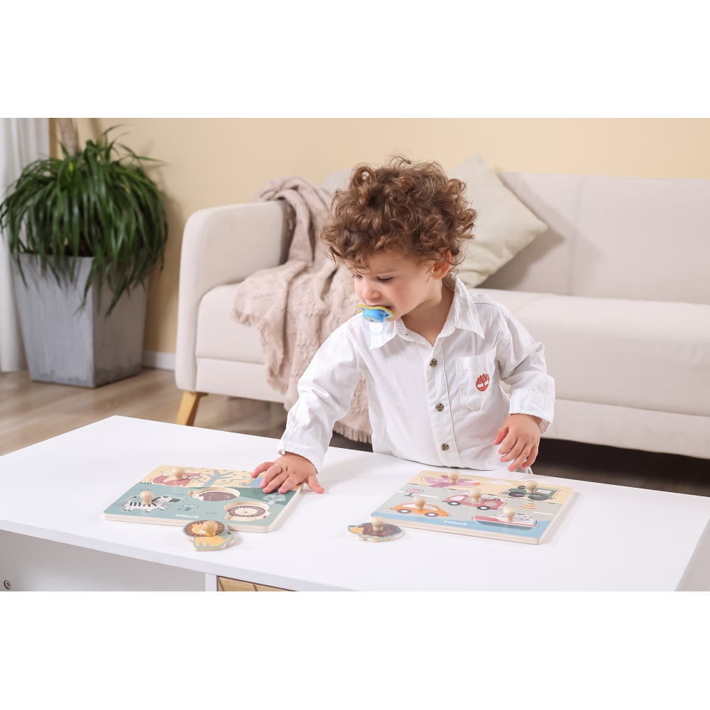 VIGA PolarB Drewniane Puzzle Pojazdy z Pinezkami