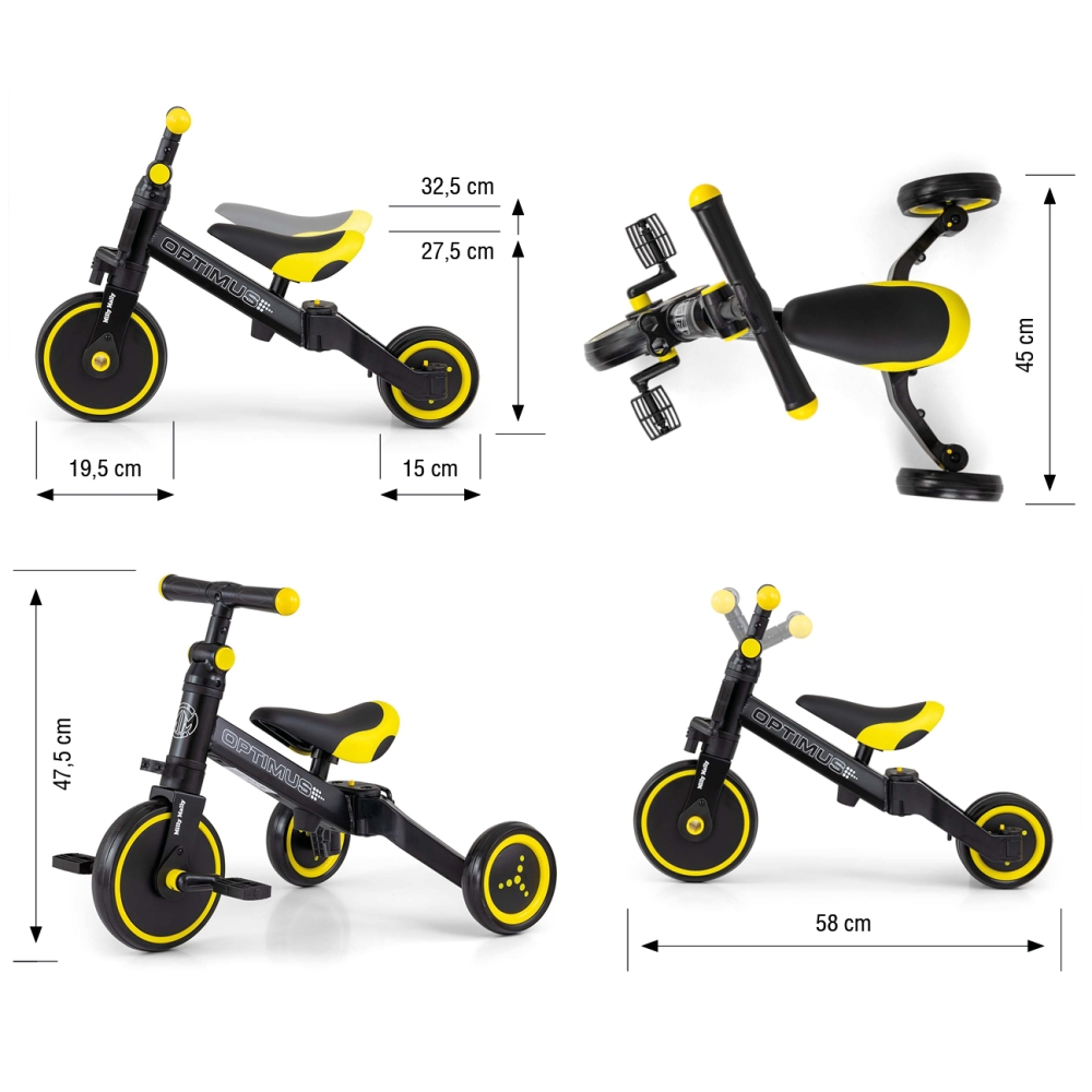 Milly Mally Ride On - Dviratis 3in1 OPTIMUS-Judėjimui, Balansiniai dviratukai-e-vaikas