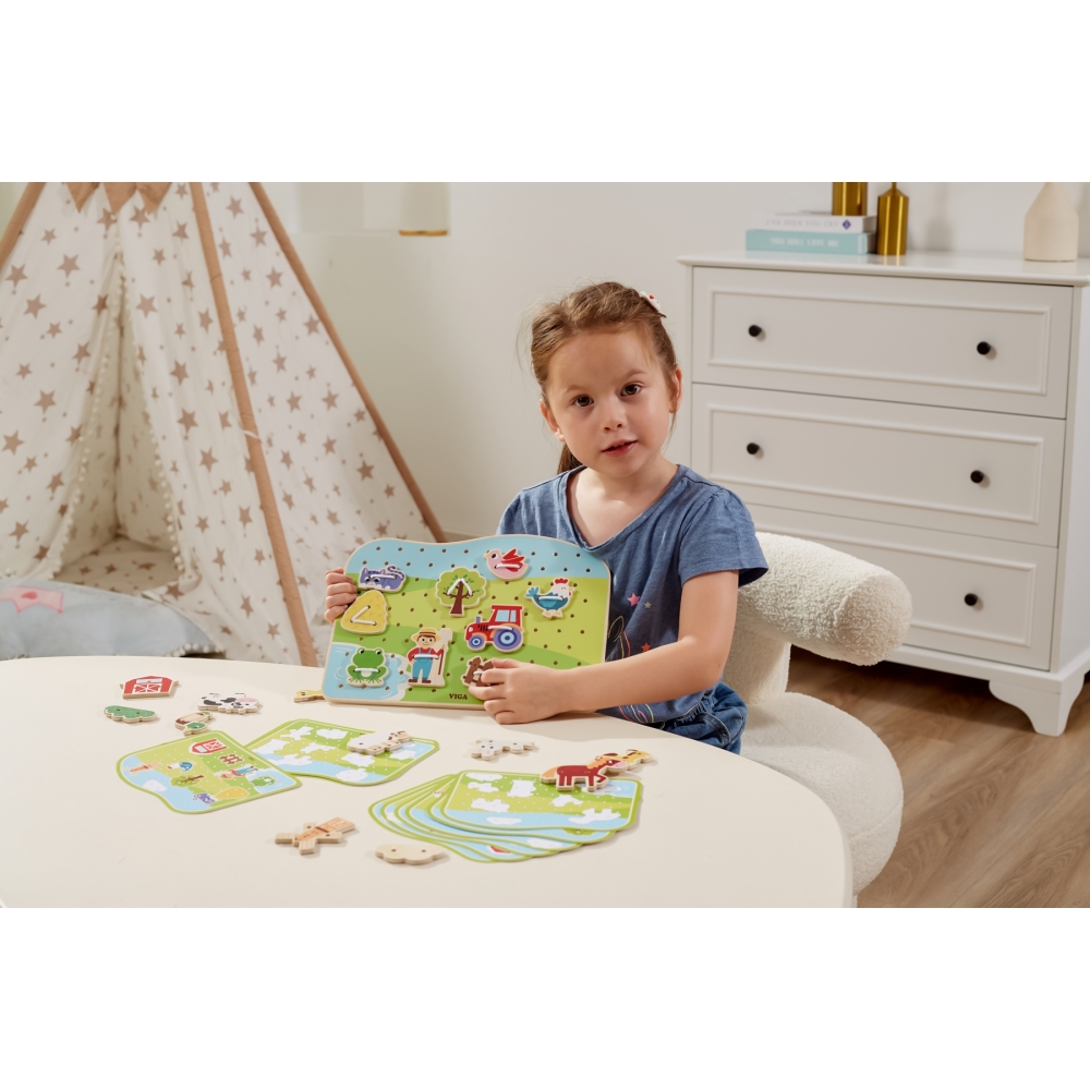 Medinis žaidimas VIGA Montessori Gyvūnai ūkyje-Žaislai, Kūdikiams, Mediniai, Žaislai mažyliams (iki 4 m.