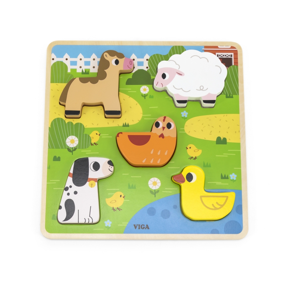 Medinė dėlionė VIGA Animal Farm to Match-Žaislai, Dėlionės, Dėlionės patiems mažiausiems-e-vaikas