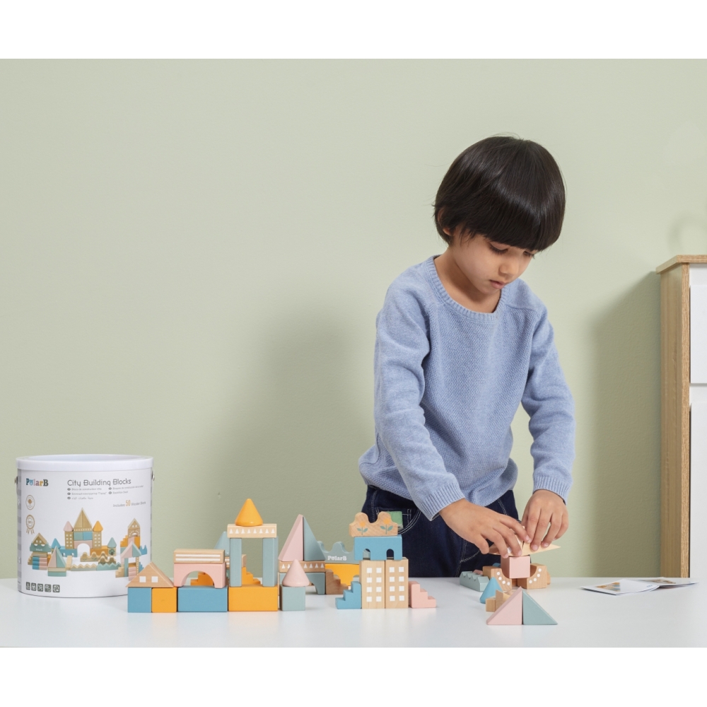 Medinės kaladėlės VIGA PolarB Miestas Montessori 50 vnt-Žaislai, Lavinamieji žaislai, Kaladėlės-e-vaikas