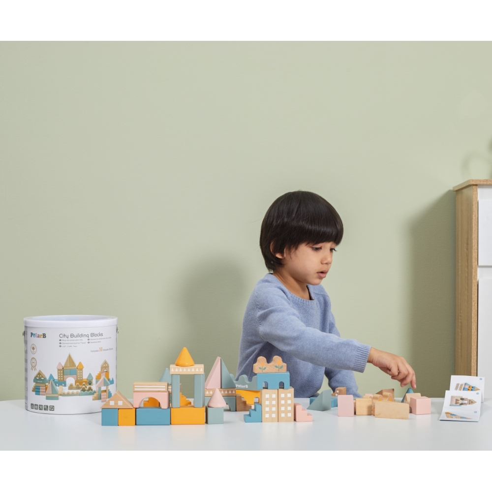 Medinės kaladėlės VIGA PolarB Miestas Montessori 50 vnt-Žaislai, Lavinamieji žaislai, Kaladėlės-e-vaikas
