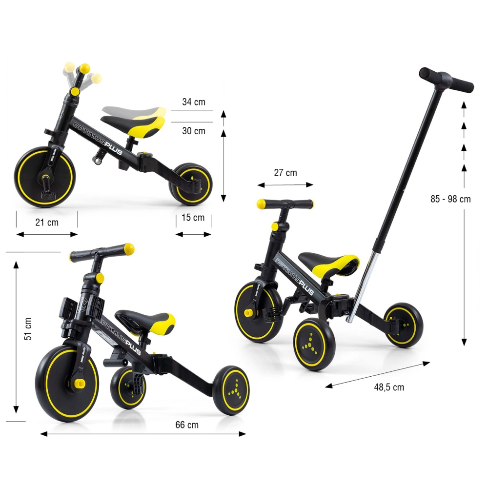 Triratis Optimus Plus 4-in-1, Black-Judėjimui, Triratukai vaikams-e-vaikas