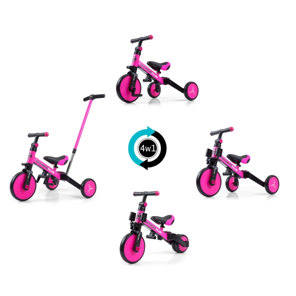 Triratis Optimus Plus 4-in-1, Pink-Judėjimui, Triratukai vaikams-e-vaikas