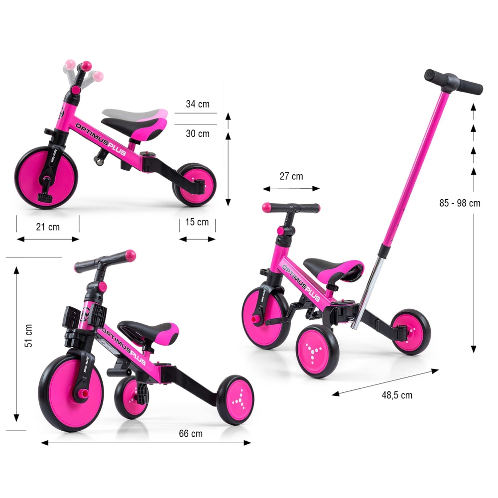 Triratis Optimus Plus 4-in-1, Pink-Judėjimui, Triratukai vaikams-e-vaikas